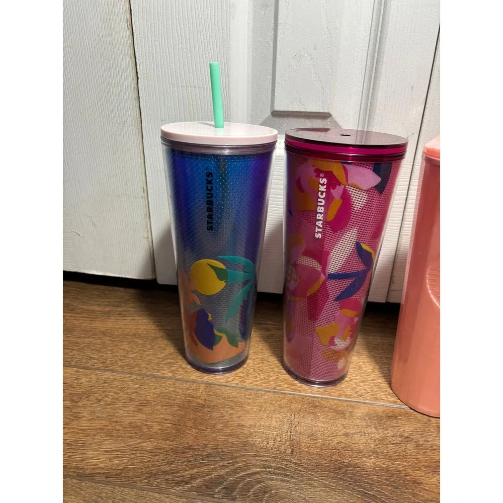 Starbucks Tumbler Cups Set of 3 Colorful Straw Lids‎ - Picture 4 of 5